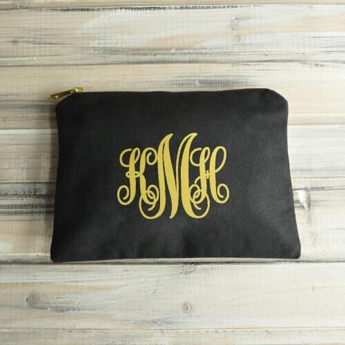 Personalized Monogram Makeup Cosmetic Bag,Bridesmaid Gift,Make Up Bag,Customize monogram gold canvas bag