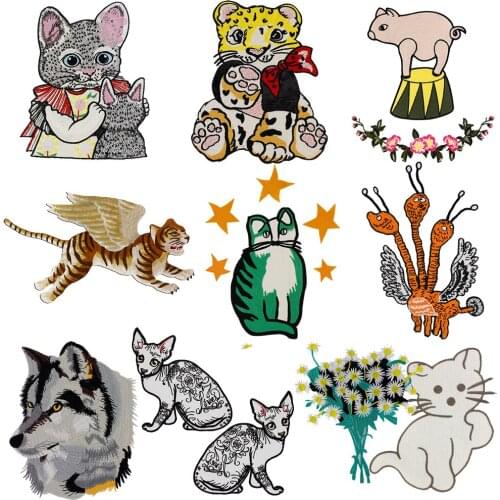 Cat Flower Pig Flying Tiger Patch DIY Animal Clothes Applique Bead Large Biker Badge Sew for TShirt Apparel Accessories TH2172