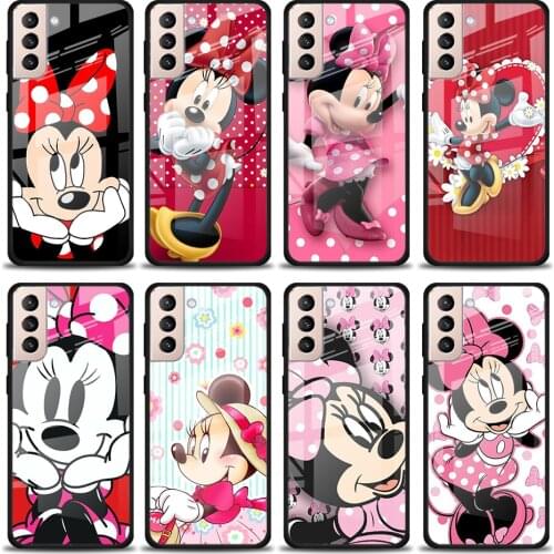 Red Minnie Mouse Tempered Glass Cover For Samsung Galaxy S21 Plus Ultra M21 M31 M51 A52 A72 Phone Case Coque