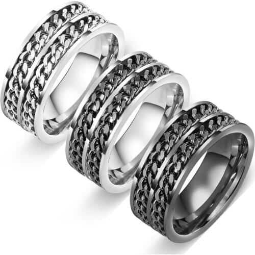 Fashion Double Spinner Chain Stainless Steel Ring For Women man Hot sell Punk Rotatable Finger Jewelry Party Gifts