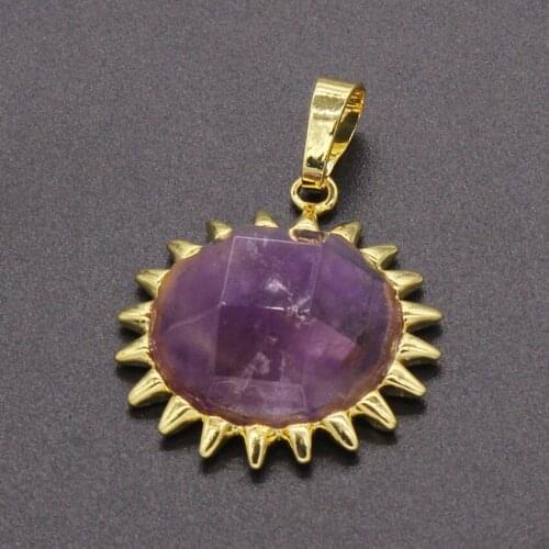 Trendy-beads Lgith Yellow Gold Color Sun Flower Shape Section Pendant Natural Amethysts Jewelry