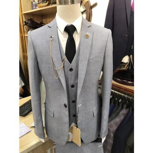 MEN suits 2019 new slim fit gray jacket with pants vest 3 piece Business Formal Groom Wedding Dress Tuxedos Suit