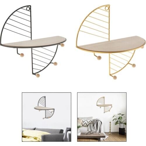 Wall Shelf Iron Wooden Floating Shelf Sector Decorative Wall Organizer Rack with