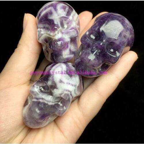 Natural Amethyst Carved Crystal Skull Statue Healing Crystal Feng Shui Aesthetic Room Decor Reiki Gift