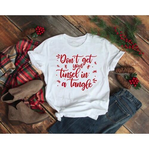 Don't Get Your Tinsel in a Tangle unisex t-shirt women fashion graphic aesthetic wanderlust pastel Christmas shirt quote tee top