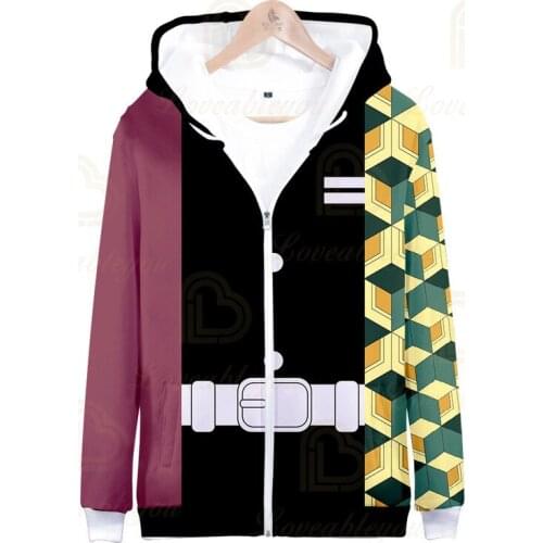 New Demon Slayer Zipper Hoodies Men/Women Harajuku Kamado Nezuko Print Hoodies Anime Kimetsu No Yaiba Zipper Sweatshirt