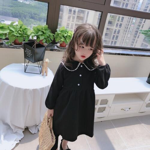 1-6 Years Doll Collar Long Sleeve Black Dress for Girl Children Costume Gift School Wear Kids Party Dresses Holiday Clothes