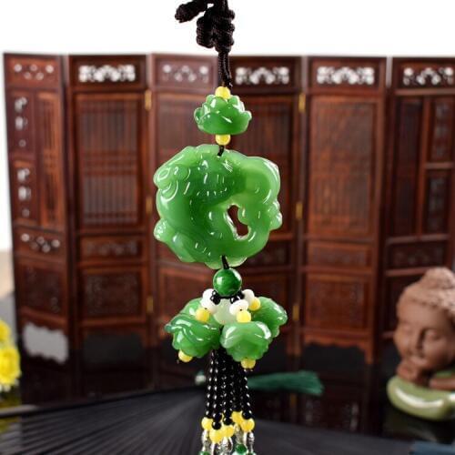 Excellent, imitation green jades gourd, double-sided Buddha, family decorations with raccoon car hangings 30cm long