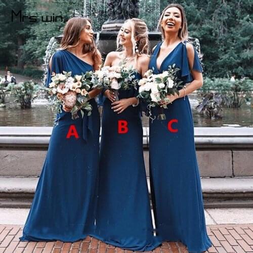 Mrs win Bridesmaid Dresses Burgundy Ruffles One Shoulder A Line Sleeveless HR301 Long Wedding Party Dresses Vestido Madrinha