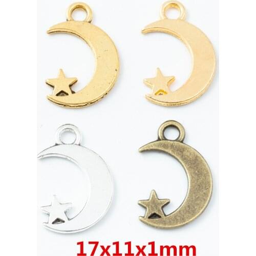 100 pieces of retro metal zinc alloy moon star pendant for DIY handmade jewelry necklace making 6790