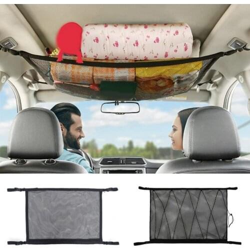 Portable Car Ceiling Storage Net Pocket Car Roof Storage Net Bag Car Trunk Storage Pouch Sundries Storage Double Layer Design