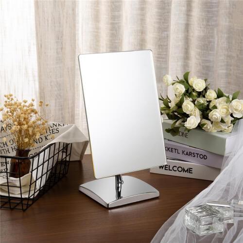HD Rectangle Desktop Tabletop Cosmetic Vanity Makeup Mirror with EVA Base,304 Stainless Steel Large Non-Magnifying Speech Mirror