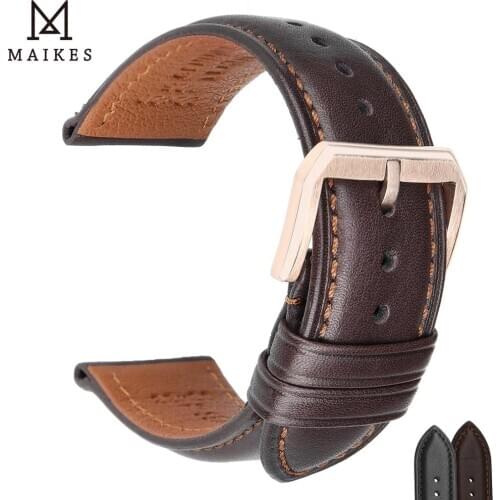 MAIKES Soft Comfortable Genuine Leather Watch Strap 18/19/20/21/22/24mm Pin Buckle Watch Band Belt Bracelet for Amazfit Bip