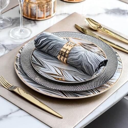 Nordic Luxury Plate Sets Creative Ceramic Trays Decorative Round Steak Dinner Plate Sets Zestaw Obiadowy Home Tableware DB60PZ