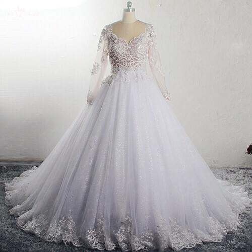 RSW1615 Real Job Pictures Illusion Back Bridal Gown Long Sleeve White Wedding Dress