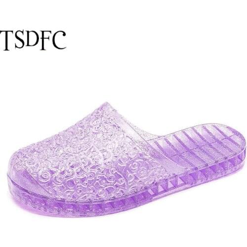 Shine Paillette Jelly Sandals Women Home Slippers Transparent Flats Sandalias Summer Beach Shoes Closed Toe Sandales Femmes 2021