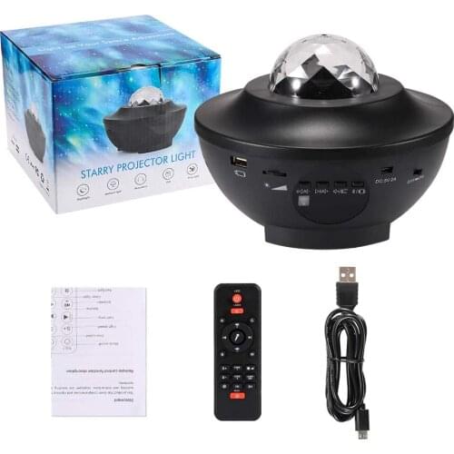 LED Galaxy Projector Ocean Wave LED Night Light Music Player Remote Star Rotating Night Light Luminaria For Kid Bedroom Lamp