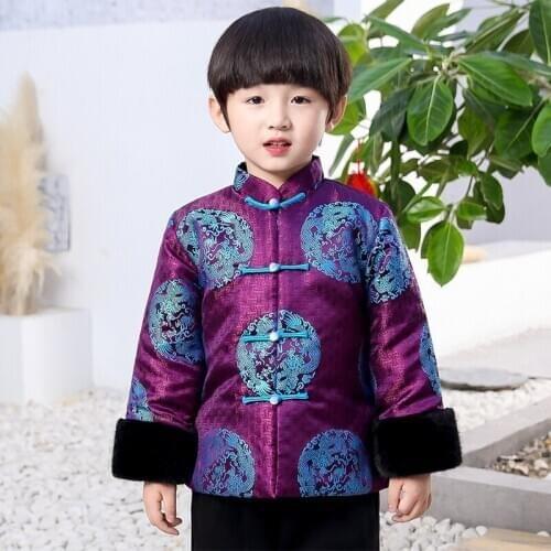 Tang Children Cheongsam Top Boy Thicken Winter Qipao Saten Costumes Baby Suits Wedding Long Sleeve Girls Chinese Dress