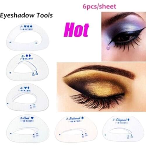 6pcs Eyeliner Stencil Cat Eye Fish Tail Double Wing Eyeliner Stencil Models Template Shaping Tools Eyebrows Template Card Diy
