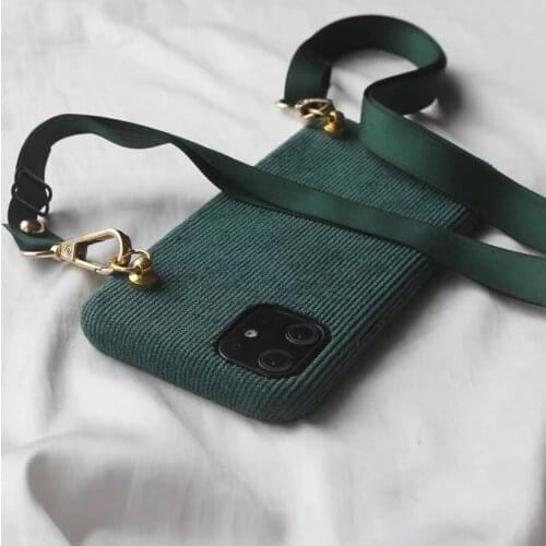 Corduroy phone case With Chain For iphone 12 Pro max X XS XR 6s 7 8 Plus Necklace Lanyard Case For iphone 11 Pro Max Strap Cover