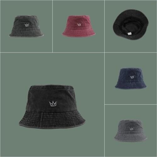 Embroidery washed vintage denim Bucket hat панамы cowboy fisherman hat men and women outdoor wild crown embroidery basin hat
