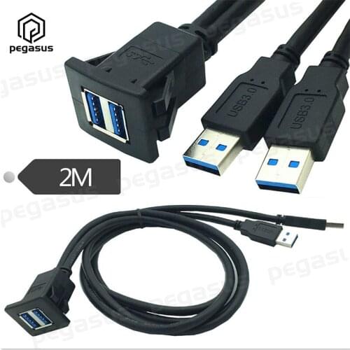 2 Meters Dual Port USB 3.0 Male to Female Waterproof Cable Car Dashboard Audio Extension Cable For Car ABS Shell