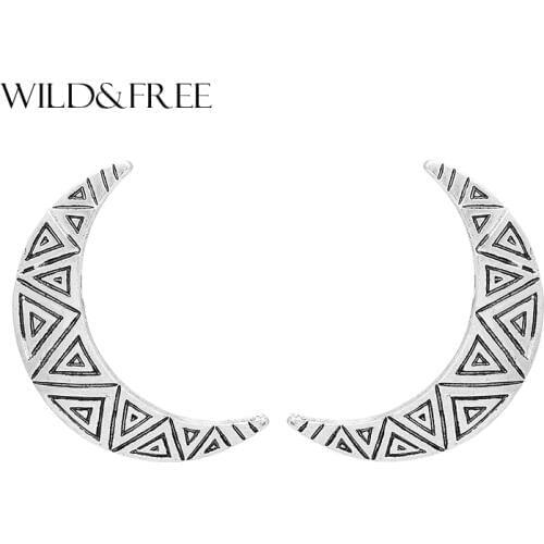Wild&Free Drop Ship Bohemian Alloy Crescent Stud Earrings For Women Ethnic Simple Geometrical Moon Stud Earrings Jewelry Gift
