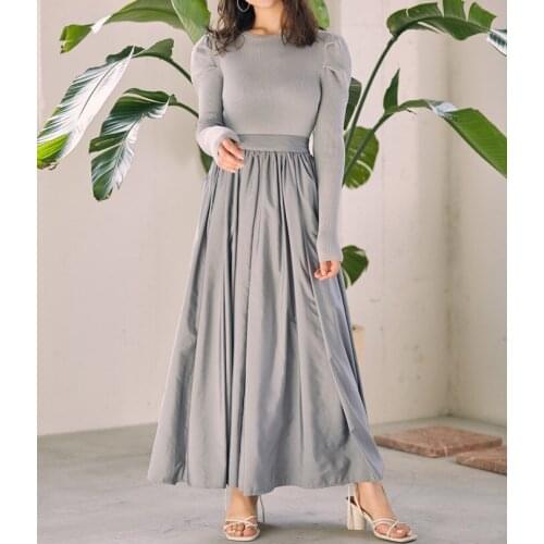 Ladies 2021 Spring New Puff Sleeve Patchwork Two-in-one Long Dress