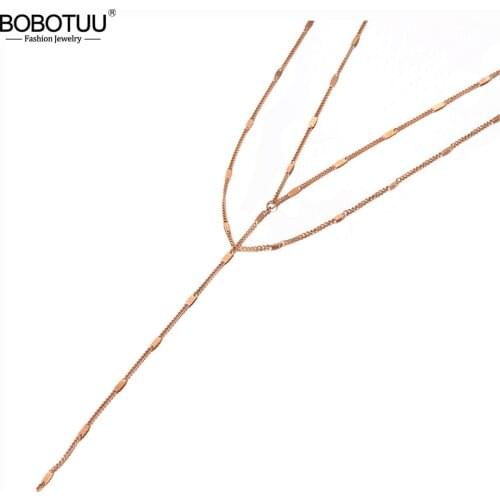 BOBOTUU Fashion 316L Stainless Steel Double-layer Chain Choker Necklace Bohemia CZ Crystal Pendant Necklace For Women BN20116