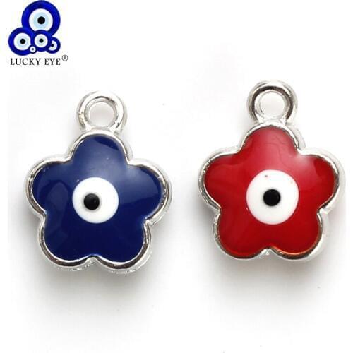 Lucky Eye 10pcs Evil Eye Flower Charms Bracelet Necklace Pendant Red Blue For Jewelry Findings Accessories Making EY4827