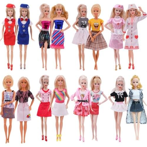 2PCS/Set Clothes For Barbies Fashion Dress T-shirt Short Skirt Uniform Dress For 11.8 Inch Barbies and BJD Doll,Girl`s Toy Gifts