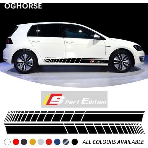 2 Pcs Racing Stripes Car Door Side Stripe Skirt Sticker Decal For Volkswagen VW Golf 5 6 7 Polo Passat Tiguan Scirocco CC Beetle