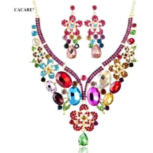 2021 Jewelry Sets Women Party CHEAP Luxury Big Dubai Jewelry Set Gold Colorful Drop Earrings Necklace Set F1075 Statement CACARE