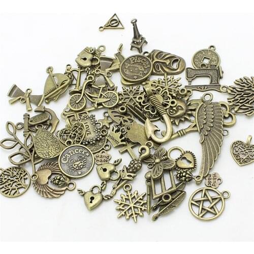 30-50pattern Mixed 50pcs Assorted Carved Charms Pendants Beads Metal Alloy Pandent Color Antique Bronze Diy Bead D1082