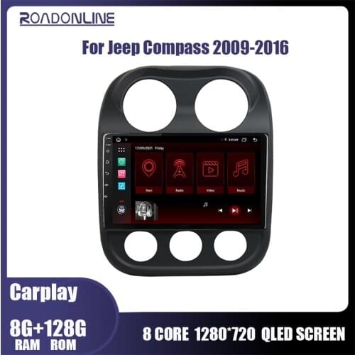 Roadonline Android 10 Car Multimedia GPS Radio Player For Jeep Compass 2009-2015 Built in Carplay Bluetooth 4G WIFI RDS