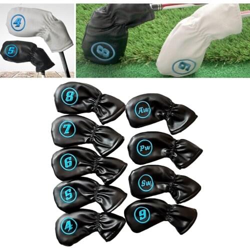 9pcs Waterproof PU Golf Club Iron Head Cover Golf Club Protection Headcover for Most Irons Brand 16x7x1cm