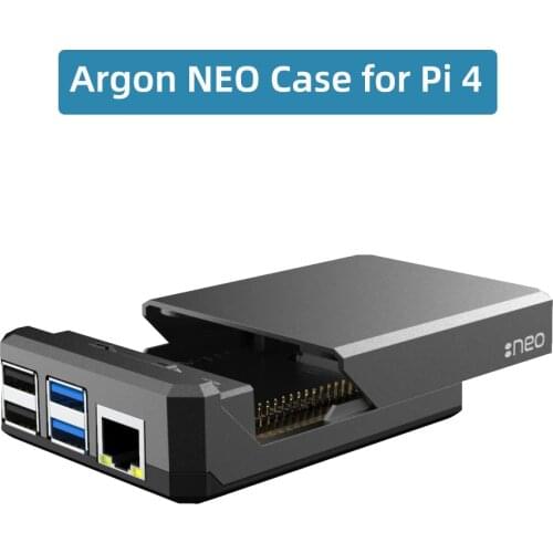 Argon NEO Raspberry Pi 4 Case Aluminum Metal Shell Sliding Magnetic Cover Passive Cooling Silicon Heat Sink for RPi Model 4B