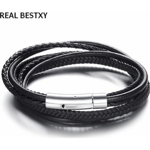 Real Bestxy Multilayer Charm Bracelet Mens Leather Bracelet Bangle Handmade RoundLeather Bracelets Gift Hot Sales