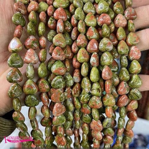 Natural Multicolor Flower Green Stone Loose Beads High Quality 10mm Smooth Heart Shape DIY Gem Jewelry Accessories 38Pcs a3606