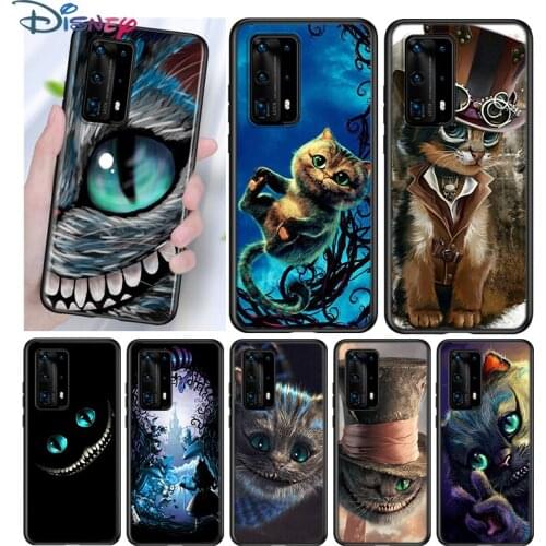 Alice in Wonderland Cat Silicone Cover For Huawei P40 P30 P20 Pro P10 P9 P8 Lite E Plus 2019 2017 5G Black Phone Case
