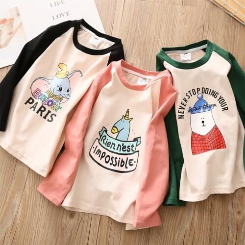 Kids Shirts Fashion Cartoon Printed Long Sleeve Splice Shirt for Girls Kids T-shirts 2020 Spring Cotton Toddler Girl Shirt 2-9 Y