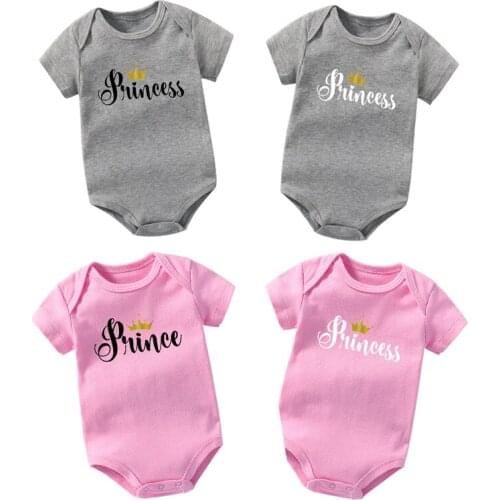 Prince Princess Printed Newborn Baby Bodysuits Cotton Short Sleeve Body Boys Girls Oneises Twins Rompers Clothes Toddler Outfits