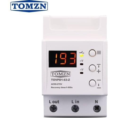 Din rail 63A 90-270V Adjustable over under voltage proteciotn device automatic reconnect protector with voltage display