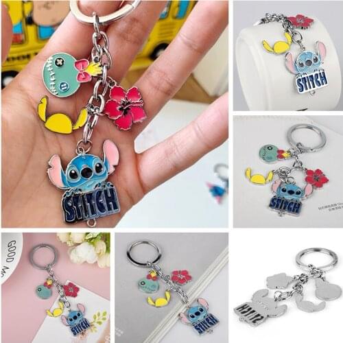 Disney Cute Stitch Cartoon Keychain Metal Key Chain Car Pendant Bag Hanging Decoration Airpods Accessories Keyring Small Gift