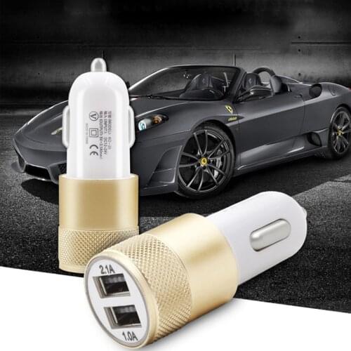 Double USB Car Charger Charging Metal Flat Mobile Phone Universal Charging 2.1V Small Steel Cannon Car Charger