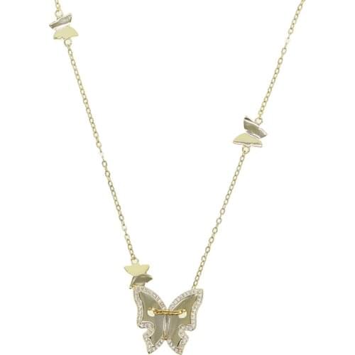 Enamel cute Butterfly Pendant Necklace Rhinestone think Chain for Women Bling Tennis Chain Crystal Choker Necklace Jewelry