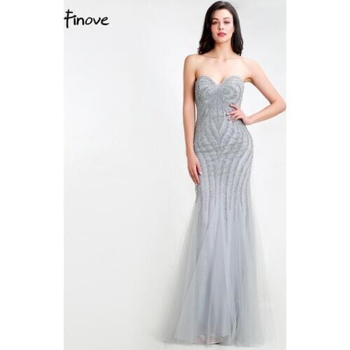 Finove Stunning Beaded Long Evening Dresses 2020 Elegant Sweetheart Mermaid Dress Sexy Backless Floor Length Formal Party Gowns