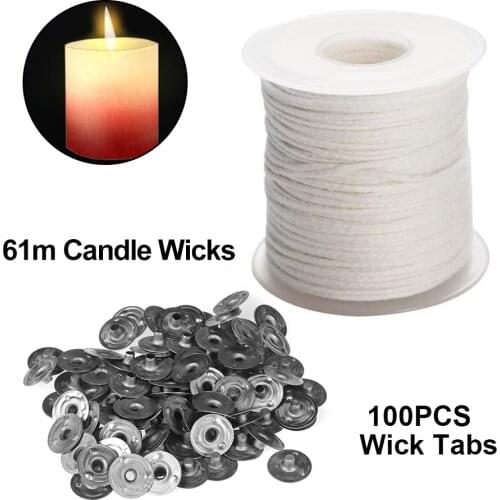 1 Roll Candle Wick Core with 100PCS Metal Candle Wick Sustainer Tabs Candles Making Tools Set for DIY Soy Paraffin Candle Making