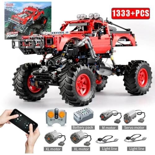 City Red Buggy Remote Control Off-Road Car Building Blocks All Terrain Technical Vehicle MOC Bricks APP Sets Toys For Kids Gifts