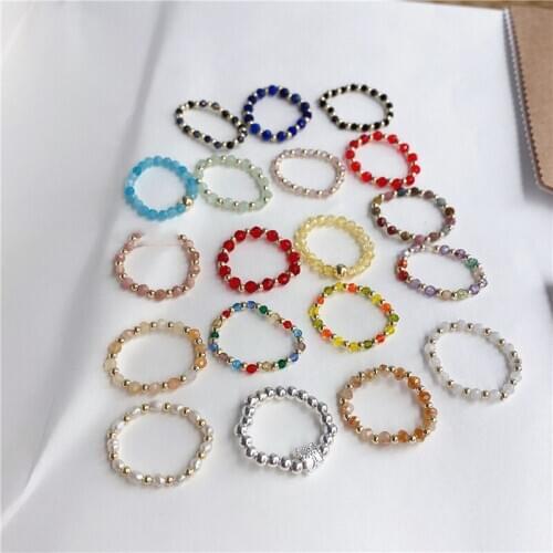 2020 Fashion Crystal Beaded Rings Cute Minimalist Coloful Beads Geometric Stacked Fine Rings for Women Party Gift Jewelry